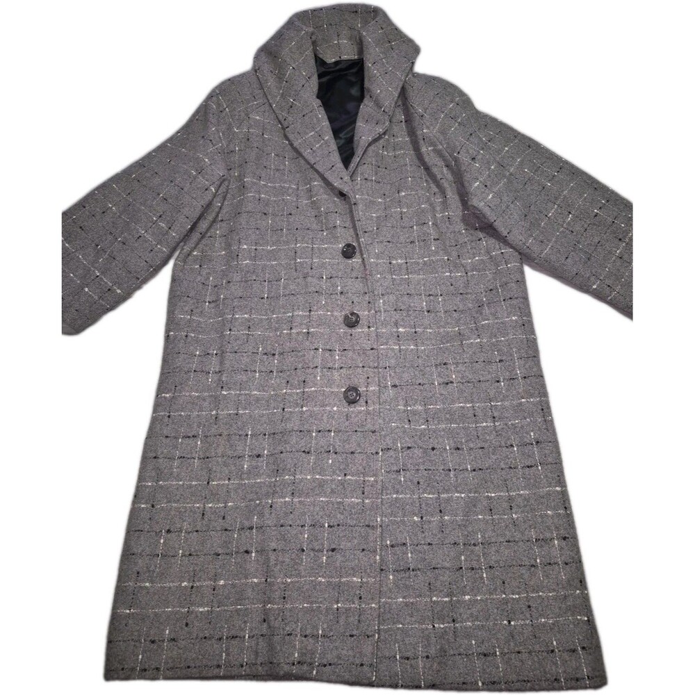Ladies Size 10-12 Lined Wool Buttondown Gray Winter Coat 40" Long